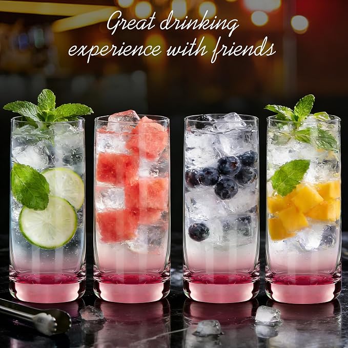 Pink Highball Glasses Set of 6,13oz Pink Drinking Glass Cups for Mixed Drink Cocktail, Beer, Mojito, Water and Juice,Thick Tall Crystal Glassware for Kitchen, Restaurant, Home Bar and Parties - Image 8