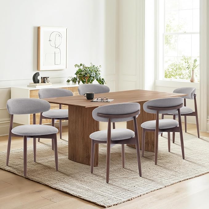 COLAMY Wooden Dining Chairs Set of 2, Modern Fabric Upholstered Dining Room Chair, Farmhouse Kitchen Chairs with Foot Pegs, Light Grey - Image 7