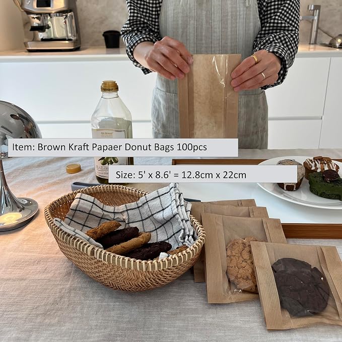 100 Pcs cozymomdeco Korean Made Bakery Bags with Window, Paper Sandwich Bags, Donut To Go, Bakery for Treat, Snack, Cookie Packaging,Pastry Bags (Brown) (Small) - Image 3