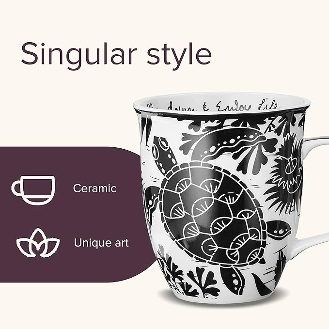 Karma Gifts 16 oz Black and White Boho Mug Sea Turtle - Cute Coffee and Tea Mug - Ceramic Coffee Mugs for Women and Men, 1 Count (Pack of 1) - Image 3