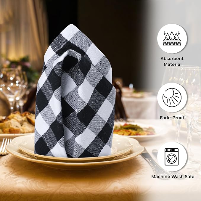 Urban Villa Cloth Napkins Cotton 20x20 (Set of 6) Black Cheks - Image 2