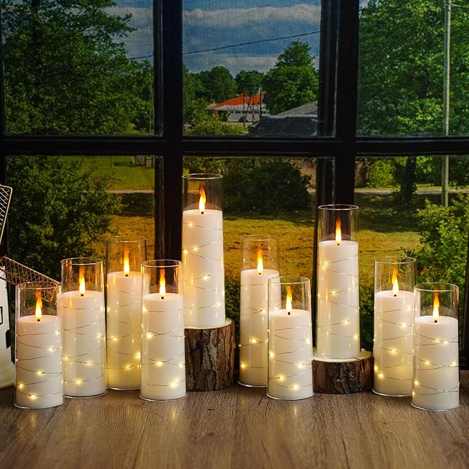 Sasigeiaa Flameless Candles with Embedded Star String - Battery Operated LED Candles, with Remote,12 White Flickering Candles for Christmas, Weddings, Home Decor & Party,(D 2.3"×H 5" 6" 7") - Image 6