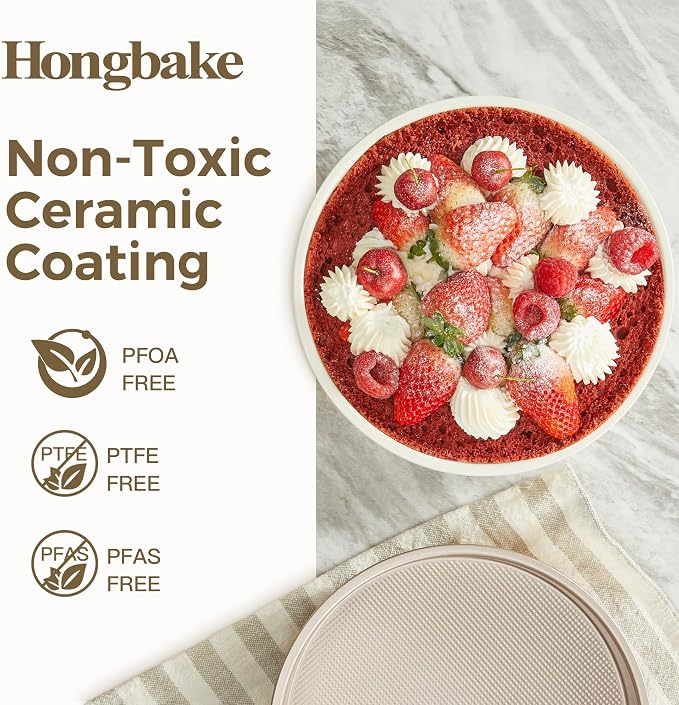 Ceramic Nonstick 9” Round Cake Pans, Heavy-Duty Aluminized Steel | Non-Toxic 9 Inch Round Cake with Diamond Texture, Cake Pans 9 Inch Round for Baking Cheesecake, Cream, 2-Pack - Image 8