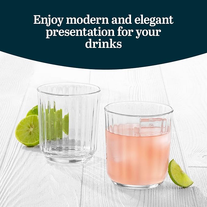 Libbey Paneled Double Old Fashioned Glasses, 11.2 Oz Fine Ribbed Line Whiskey Drinking Glasses, Dishwasher Safe Rocks Glass Set for Spirits, Cocktails - Image 4