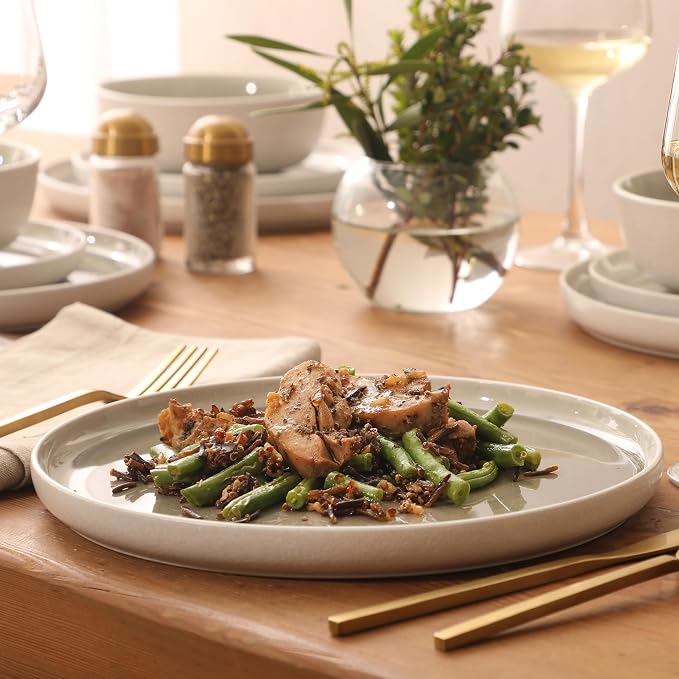 Gibson Elite Tahoe Sunset 12-Piece Reactive Stoneware Dinnerware Set – Matte Exterior & Shiny Interior Plates and Bowls, Durable Everyday Dish Set, Microwave & Dishwasher Safe - Grey - Image 3