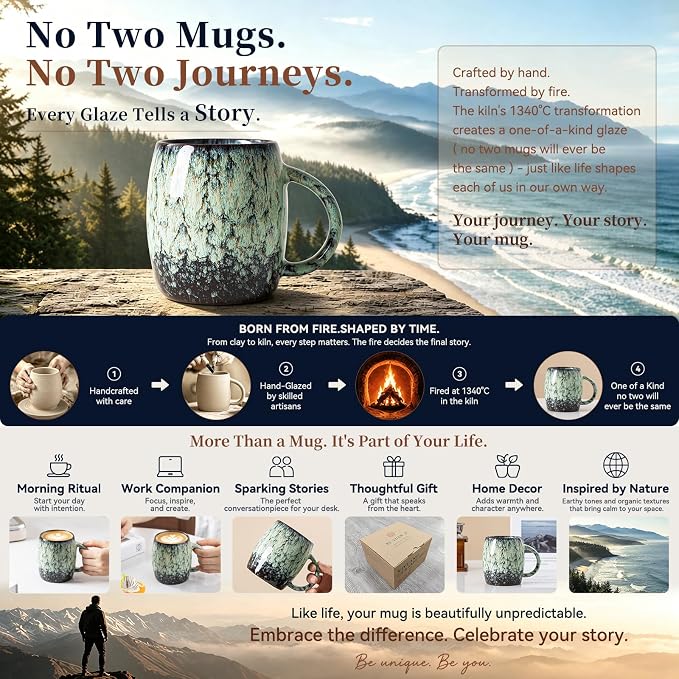 Sage Nebula Ceramic Coffee Mug - 14 oz Unique Mug with Large Handle, Barrel Cute Mug for Women Men, Coffee Cup Gift for Home Office - Image 4