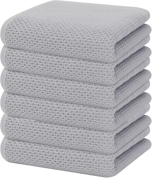Homaxy 100% Cotton Waffle Weave Kitchen Dish Towels 6-Pack, Light Gray | 13 x 28 Inches, Ultra Soft Absorbent Dish Towels, Quick Drying Cleaning Towels by Homaxy