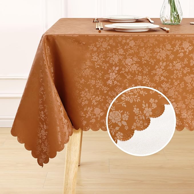 Smiry Square Waterproof Heavy Duty Vinyl Tablecloths, 54 x 54 Inch | Wipeable Washable Floral Embossed Table Cover for Kitchen and Dining Room, Indoor & Outdoor Use, Bronze - Image 2