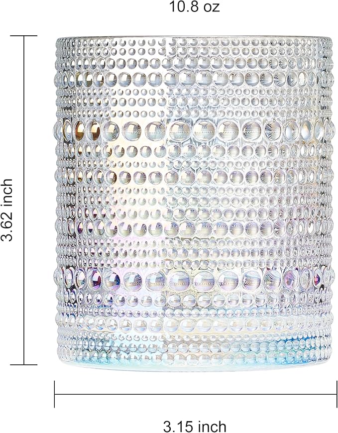 Hobnail Beaded Lowball Drinking Tumbler Glasses | Set of 6 | Iridescent Pearl Vintage Bubble Design Glassware, Old-Fashioned, Embossed Design, Water, Wine, Cocktail Embossed Heavy Glass, Rocks Glass - Image 8