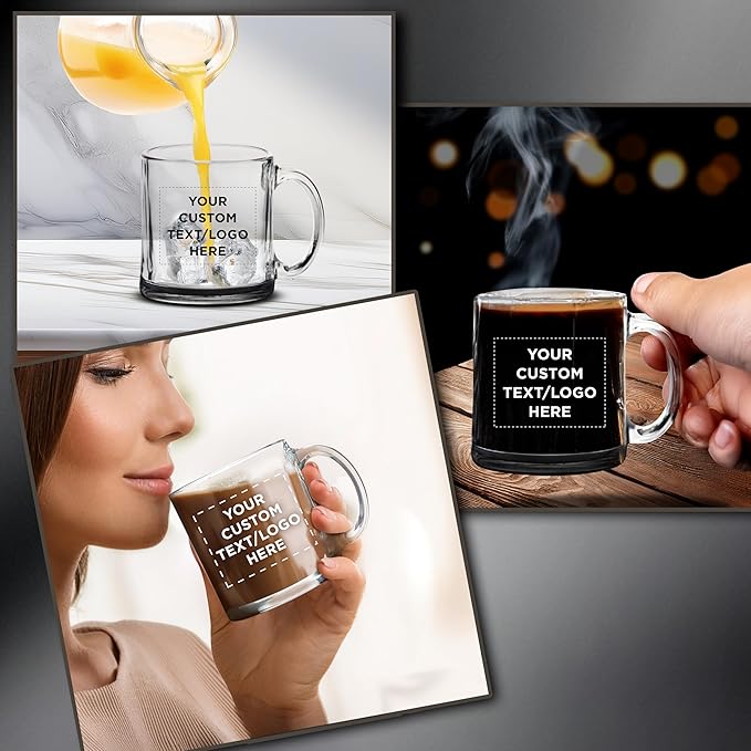 Custom Libbey Clear Glass Coffee Mugs 13 oz. Set of 100, Personalized Bulk Pack - Perfect for Coffee, Tea, Espresso, Hot Cocoa, Other Beverages - Black Bottom