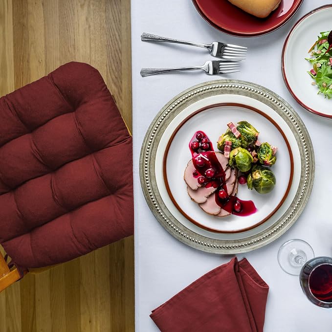 Barnett Home Decor Dining Chair Cushions with Ties – Size Medium 16.5 x 18 - Latex Foam Fill, 100% Cotton, Machine Washable Chair Pads for Kitchen Chairs, Made in USA (Cotton Duck Wine/Pack of 2) - Image 2