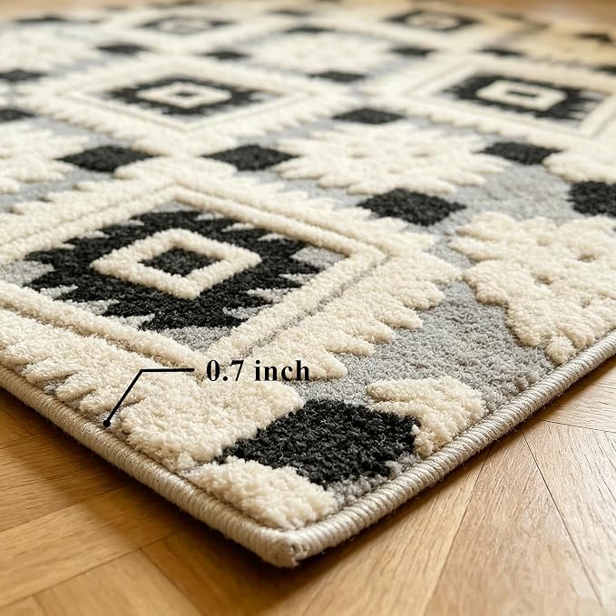 Washable Area Rug 5′3″ × 7′6″ for Living Room Bedroom Hotel, Bohemia | Soft Cozy Fluffy Mid Pile Machine Washable Non Slip Boho Modern Accent Rug for Dining Room Nursery Kids Room Dorm - Image 6