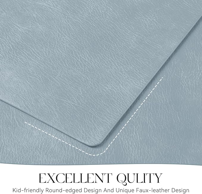 MOSAYT Vinyl Placemats Set of 4-12 X 17 Inch - Faux Leather 100% Waterproof Oil-Proof Wipeable PU Place Mats, Heat Resistant Reversible Table Mats for Kitchen, Dining, Outdoor, Light Grayish Blue - Image 5