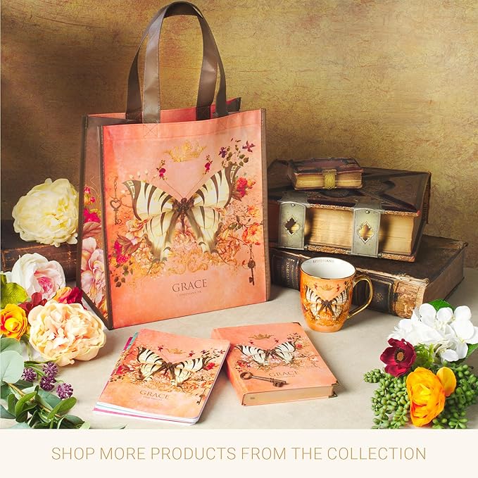 Christian Art Gifts Orange Butterfly Ceramic Coffee Mug with Gold Accents – 14 oz. Lead & Cadmium-free Inspirational Scripture Coffee and Tea Mug for Women & Men with Bible Verse: Grace –Ephesians 2:8 - Image 7