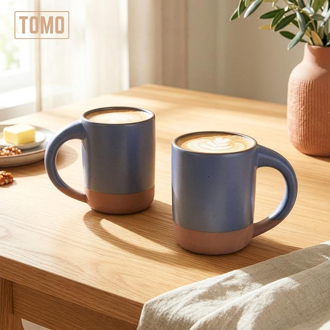 TOMO Mugs Set of 2, 12oz Modern Stoneware Coffee Mugs, Large Handle Ceramic Drinkware - Harbor Blue - Image 3