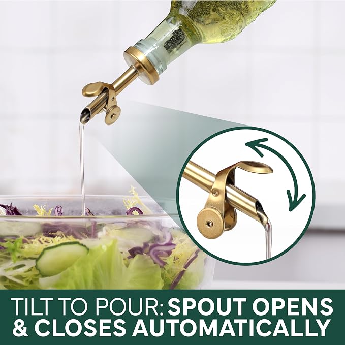 COOK WITH COLOR Glass Olive Oil Bottle Dispenser - 2 Pack- 17oz Oil and Vinegar Cruet - Olive Oil Carafe Decanter for Kitchen, Floral, Green - Image 7