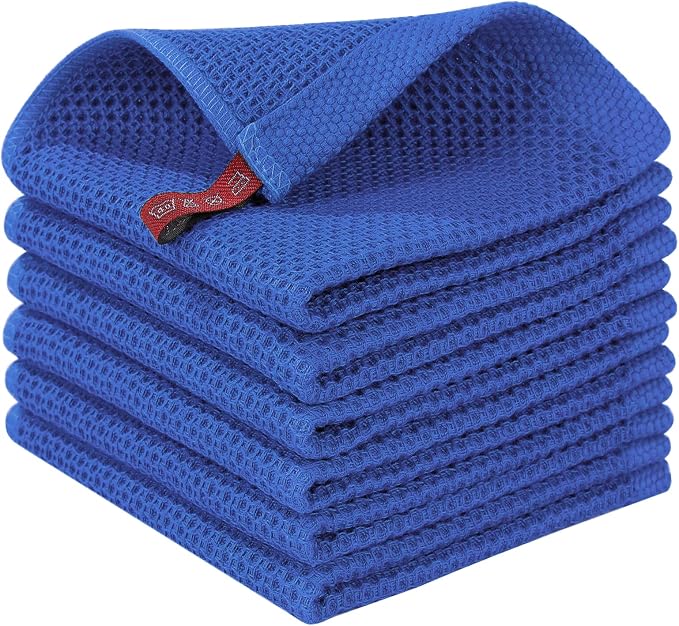 Homaxy 100% Cotton Waffle Weave Kitchen Dish Cloths 6-Pack, Blueberry | 12 x 12 Inches, Ultra Soft Absorbent Dish Towels, Quick Drying Dish Rags with Hanging Loop by Homaxy