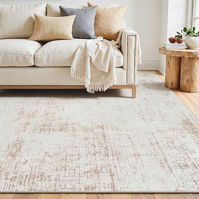 4x6 Washable Area Rug for Living Room Bedroom: Non-Slip Modern Beige White | Machine Washable TPR Backing, Stain-Resistant Low Pile, Pet & Kid Friendly, Abstract Decor for Dining Room, Dorm, Home Office - Image 2