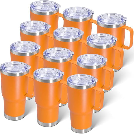 20 oz Tumbler with Handle and Lid Insulated Travel Coffee Mug Orange 12P | Stainless Steel Tumbler, coffee tumbler with handle,Spill Proof Double Wall Vacuum Tumbler Cup Keep Drink Hot & Cold by ATQTQ