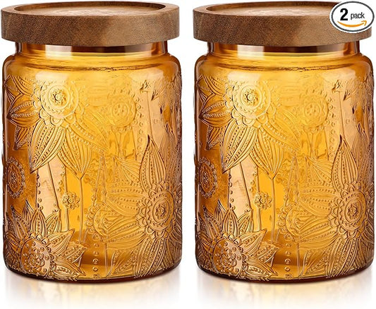 LemonRoad 2 Pcs Vintage Brown Glass Storage Jars 23.7 oz Mason Jar Canister with Wood Lids Food Storage Container for Cookie, Pantry, Candy Kitchen, Coffee, Tea, Flour, Sugar, Decorative Home Decor by Unknown