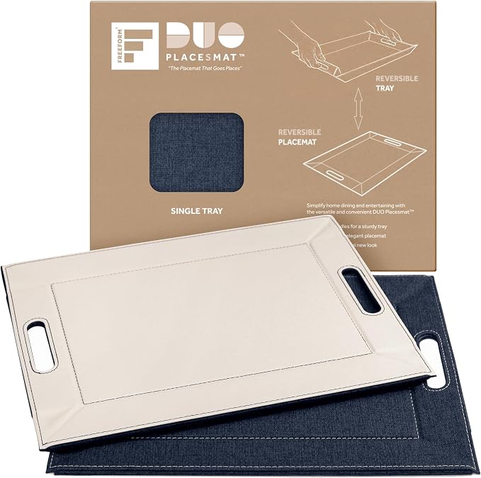 2-in-1 Serving Tray & Placemat | Faux Leather & Reversible | Lays Flat as a Placemat or Folds into an Ottoman Food Tray, Easy to Clean by FREEFORM