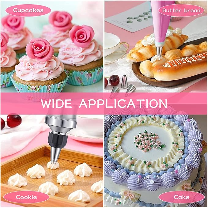 Dessert Cake Decorating Tools kit,Stainless Steel Frosting Piping Kit with 19 Icing Nozzles,3 Cream Scrapers,3 Nozzle Brush and 1 Reusable Pastry Bags,cupcake decorating kit