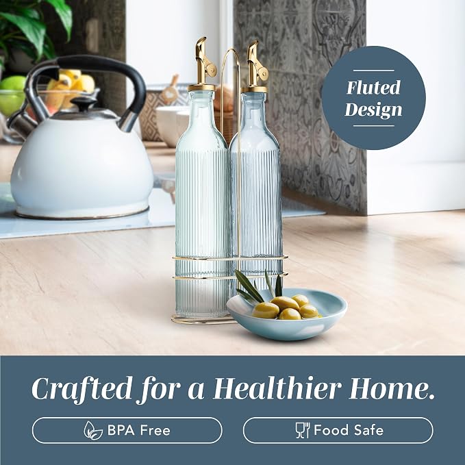 COOK WITH COLOR Glass Olive Oil Bottle Dispenser - 2 Pack- 17oz Vinegar Cruet - Olive Oil Carafe Decanter for Kitchen - Image 4