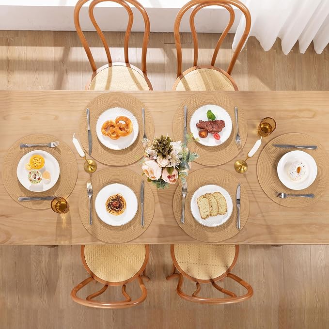 SHACOS Round Placemats Set of 8 Washable 15 inch Round Placemat Cotton Polyester Woven Braided Table Place Mats for Dining Table Decor, Camel - Image 2