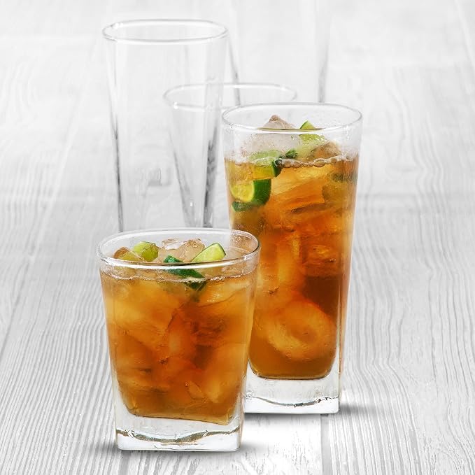 Libbey City Tumbler and Rocks Glass Set, Elegant Drinkware Glasses Set, Tall Drinking Glasses with Modern Lines, Dishwasher Safe Drinking Glasses Set of 16 - Image 3