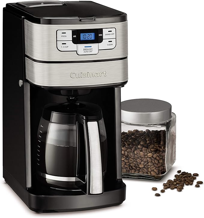 Cuisinart Automatic Grind & Brew 12-Cup Coffee Maker with Blade Grinder, Programmable Coffee Machine Glass Carafe with 1-4 Cup Setting, Brew Pause, Grind-Off Option, DGB-400NAS, Black/Stainless Steel by Cuisinart