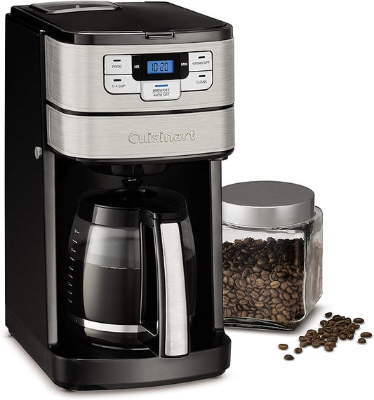 Cuisinart Automatic Grind & Brew 12-Cup Coffee Maker with Blade Grinder, Programmable Coffee Machine Glass Carafe with 1-4 Cup Setting, Brew Pause, Grind-Off Option, DGB-400NAS, Black/Stainless Steel by Cuisinart