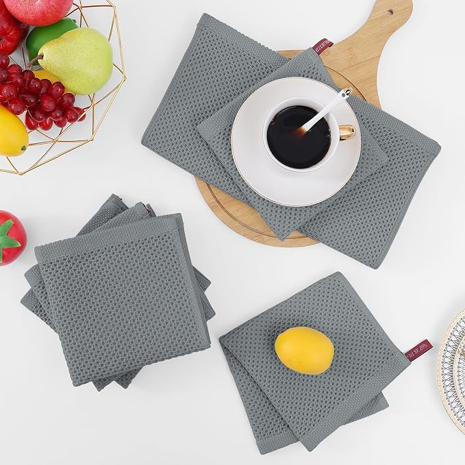 Homaxy 100% Cotton Waffle Weave Kitchen Dish Cloths 24-Pack, Grey | 12 x 12 Inches, Ultra Soft Absorbent Dish Towels, Quick Drying Dish Rags with Hanging Loop - Image 7