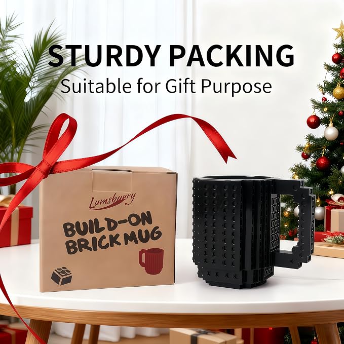Lumsburry Build-on Brick Coffee Mug, Funny DIY Unique Novelty Drinking Cup | Building Blocks Creative Mug, for Men Women Kids Dad Mom, Present Exchange Ideas, Xmas Birthday White Elephant(Cool Black) - Image 7