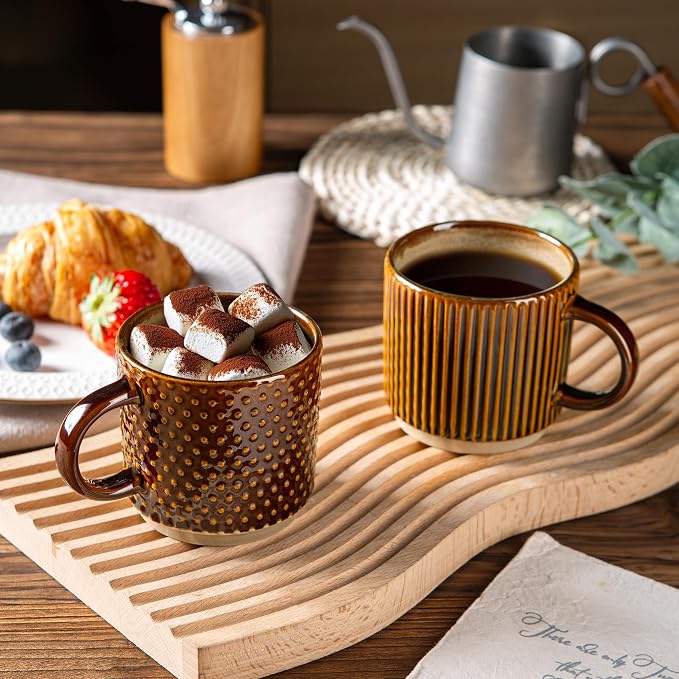 GBhome 6 OZ Stackable Coffee Mugs Set of 4, Ceramic Espresso Coffee Cups | Coffe Cups With Saucer and Stand, Dishwasher&Microwave Safe, 4 Assorted Designs - Image 5