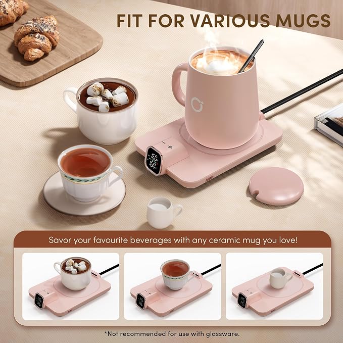 Coffee Cup Warmer & IKAGO Mug Set, 1℉ Precise Temp Control Mug Warmer | Auto Shut Off, Infrared Sensor, Dual Temp Display, ℉/℃ Optional, 15oz Mug with Spoon & Lid Included, Gifts for Men Women - Image 7