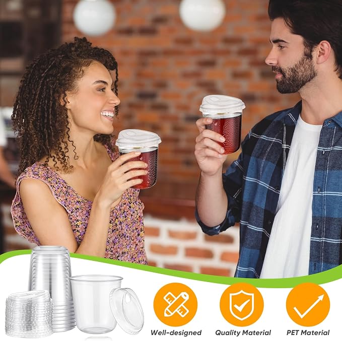 Ziliny 50 Sets Clear Plastic Coffee Cups with Sip Lids, Disposable Plastic PET Crystal Cups for Iced Coffee, Smoothie, Cold Beverage, Drink Shops and Party Catering(Clear,14 oz) - Image 6