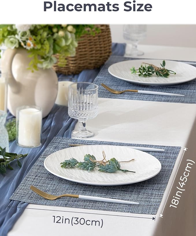 Leetaltree Deep Navy Woven Placemats Set of 4 - Heat Resistant Non-Slip Place mats for Dining Table, Washable Durable PVC Vinyl Woven Table Mats(Deep Navy, 4) - Image 4