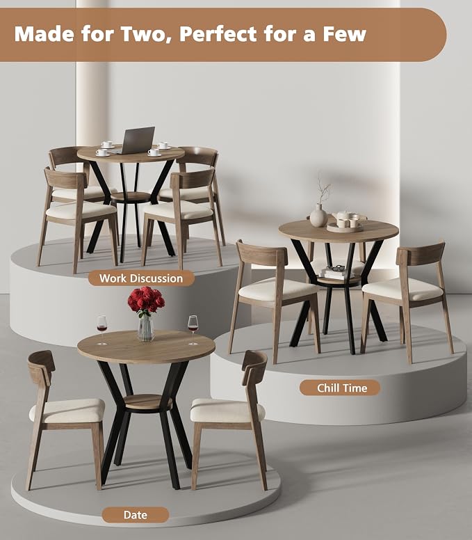 MECHYIN Round Dining Table, 31.5" Small Kitchen Table with Storage, Space Saving Dining Table, Rustic Wood Table with Metal Legs for Apartment, Dining Room & Kitchen Nook - Image 4