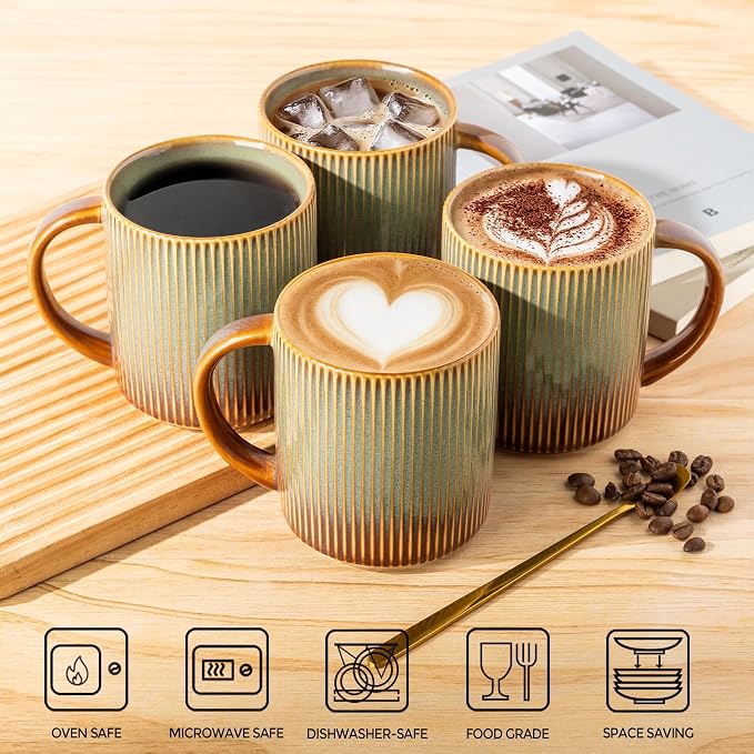 theterra Ceramic Coffee Mugs Set of 6, 14.2 oz Coffee Cups with Handle | Handmade, Suitable for Latte, Tea, Milk, Beer & Hot Cocoa, Sage Umber - Image 4