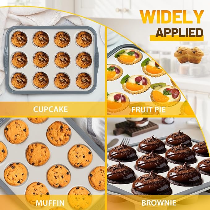 Silicone Muffin Pan, 12 Cups Non-Stick Cupcake Pan, Food-Grade BPA-Free Muffin Tin, Oven-Safe 450 °F, Reinforced Steel Frame, Easy-Grab Handles, Quick-Release 2.3" Baking Molds for Mini Treats - Image 6