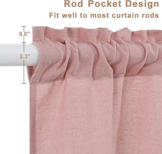 Likiyol Linen Valances for Windows Farmhouse Ruffle Swag Valance Rustic Country Window Valances Light Filtering Kitchen Curtains Rod Pocket Valance Curtains for Bathroom Cafe, Pink White, 60"W x 36"L - Image 5