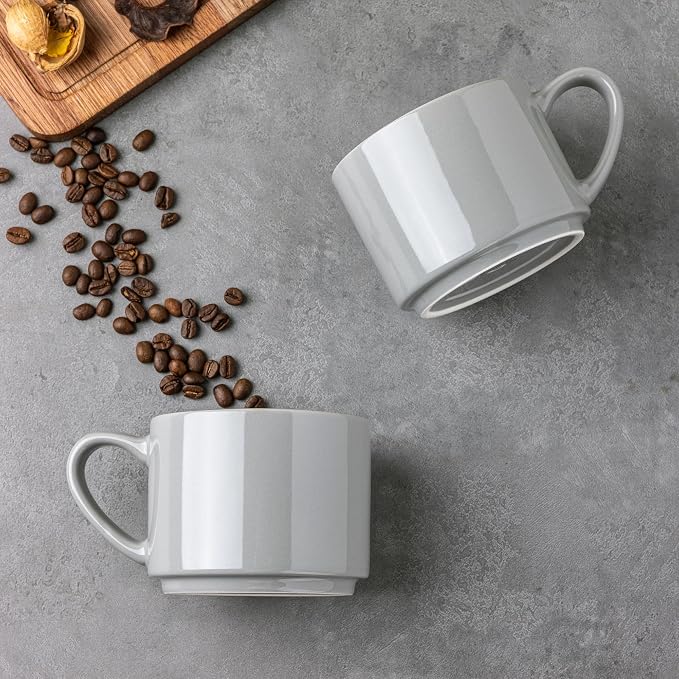 GBhome 14 OZ Coffee Mugs Set of 6, Stackable Ceramic Mugs for Men, Women, Modern Coffee Mugs for Latte,Cappuccino,Hot Cocoa. Dishwasher & Microwave Safe, Gray - Image 3