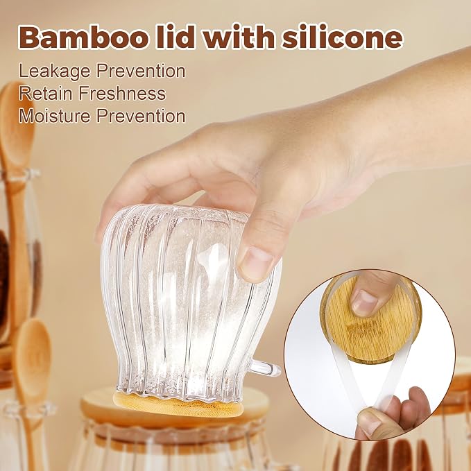 2 Pack Sugar Container with Bamboo Lid and Spoon,15oz Sugar Bowl Glass Jar | Coffee Bar Accessories Coffee Canister Kitchen Decor Housewarming Gift Christmas Refillable Design - Image 6
