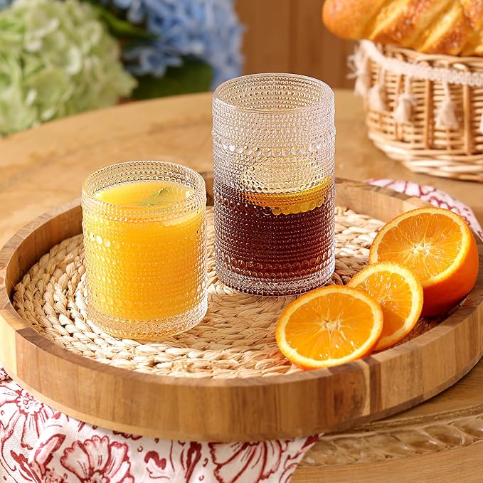 Moretoes Vintage Hobnail Drinking Glasses Set of 12 | 15 Oz Highball Glasses & 10 Oz Cocktail Glasses, Glass Cups Kitchen Bar Tumbler Glassware Set for Whiskey, Beer, Juice, Milk - Image 5