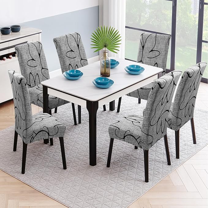 Fuloon Dining Chair Slipcover, Stretch Parson Chair Protector for Home | Printed Gray Lotus, Set of 6, Super Fit, Stretch, Removable, Washable, Suits for Hotel, Dining Room, Ceremony, Banquet Party - Image 2