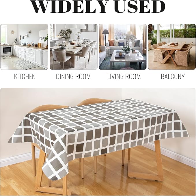 FIFTY FEET 70 * 52 Inch Rectangle Tablecloth, Vinyl Tablecloth with Flannel Backing for Rectangle Tables Waterproof, Plastic Picnic Table Cover for Dining Table/Buffet Parties/Camping(Black Plaid) - Image 7
