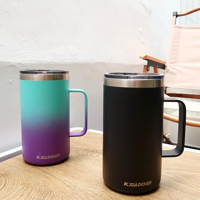 KXIAOCHEN 2-Pack 20 oz Insulated Coffee Mugs, Coffee Cups with Wide Handles | 18/8 stainless steel, sliding lids, 6+ hours hot or 12+ hours cold, wide mouth, no-sweat, for office, home, camping and gifts - Image 4