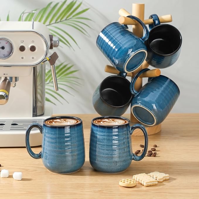 Coffee Mugs, 15 Ounce Ceramic Coffee Mug Set of 6, Reactive Glaze Tea Cups with Handle for Milk, Hot Cocos, Latte, Cappuccino, Blue Cup Gift for Man and Women, Dishwasher and Microwave Safe - Image 5