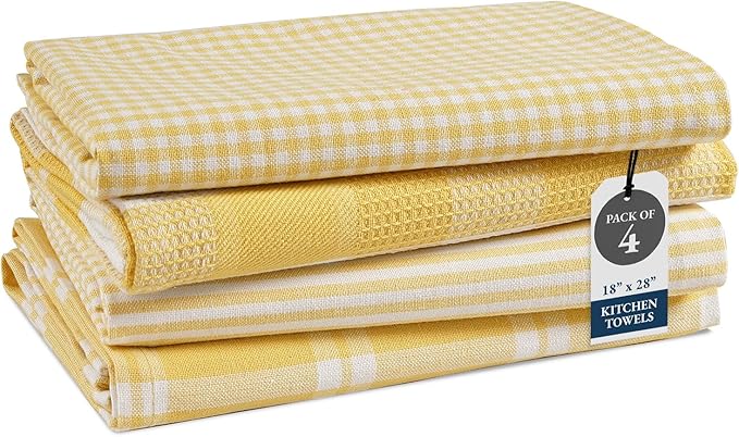 LANE LINEN Cotton Kitchen Towels Set, 4-Pack – Absorbent, Quick-Drying Dish Towels, 18" x 28" - Yellow by LaneLinen