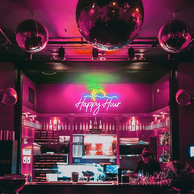 Kavaas Happy Hour Neon Sign 15.7" x 11.2", Palm Tree Neon Bar Signs for Home Bar Man Cave Club Pub Party - Best Gifts for Husband, Father, Birthday, Christmas - Image 2